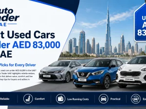 Used cars under AED 83,000 parked in a UAE city setting