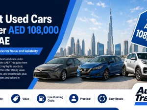 Line-up of popular used cars parked in the UAE under AED 108,000 budget