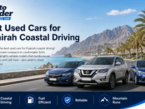 Used SUV driving along Fujairah coastal road in the UAE