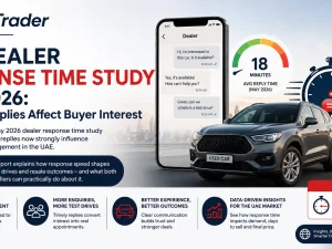 UAE car dealer sales team responding quickly to online used car enquiries in showroom