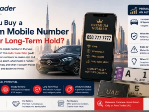 Premium mobile number and luxury car keys on a table in the UAE