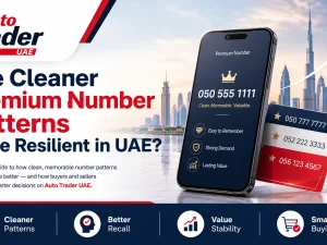 Premium mobile number pattern concept alongside luxury car in UAE