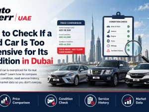 Used car buyer inspecting a vehicle in Dubai to check if the price matches its condition