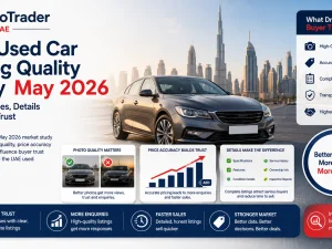 Used car listings on Auto Trader UAE showing varying photo and detail quality