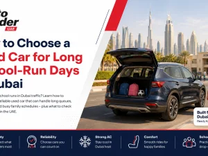 Used family car parked near a school in Dubai ready for the morning school run