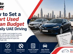 Used sedans parked in UAE city ready for daily commuting