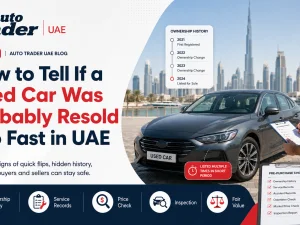 Buyer inspecting a used car in the UAE for signs of fast resale