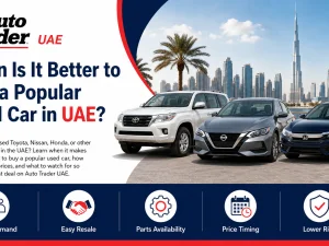 Popular used cars parked in UAE, showing sedans and SUVs in a dealer lot