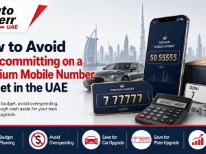 Man reviewing premium mobile number options while planning car budget in the UAE