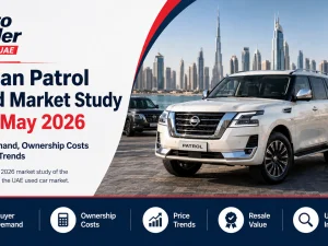 Used Nissan Patrol SUVs parked in Dubai, representing the UAE May 2026 used market