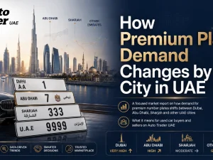 Premium UAE number plates displayed on luxury cars in Dubai