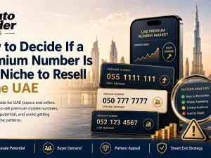 Premium mobile number concept with UAE city skyline in background