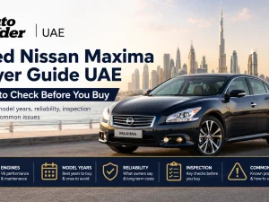 Used Nissan Maxima sedan parked in the UAE, side view