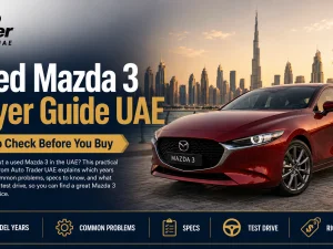 Used Mazda 3 compact sedan parked in the UAE, ideal for daily commuting
