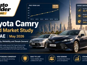 Toyota Camry used sedan parked in Dubai street, UAE market context