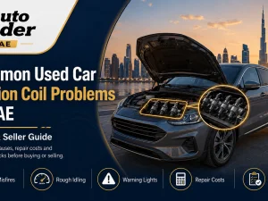 Mechanic inspecting ignition coil on a used car in UAE workshop