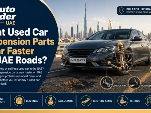 Mechanic inspecting worn suspension components on a used car in the UAE