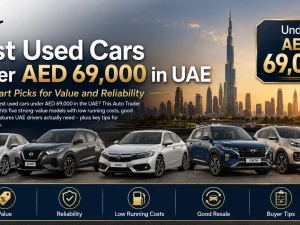 Lineup of popular used cars parked in the UAE, representing best cars under AED 69,000