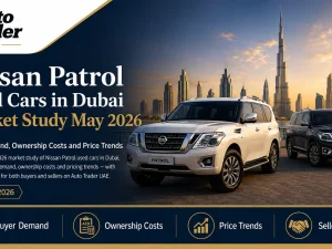 Used Nissan Patrol SUVs parked in Dubai, showcasing the UAE second-hand 4x4 market