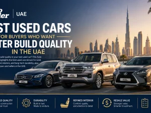 Lineup of well-built used cars parked in the UAE