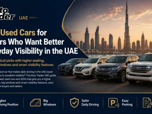 Used compact SUV parked in UAE with driver enjoying clear road visibility