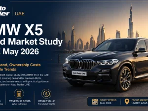 Used BMW X5 SUV parked in Dubai marina area, representing UAE premium SUV market