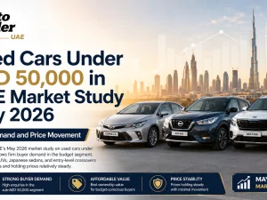 Used cars under AED 50,000 parked in Dubai showing popular budget-friendly models