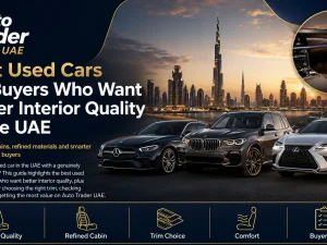 Luxury used car interior with leather seats and modern dashboard in the UAE