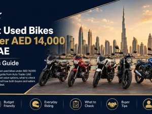 Used sport bike parked in UAE city street under AED 14,000 budget
