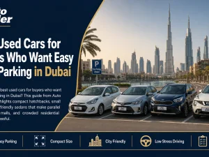 Compact used car parking easily in a tight Dubai parking space