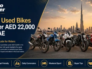 Used sport and commuter bikes parked in the UAE, all priced under AED 22,000