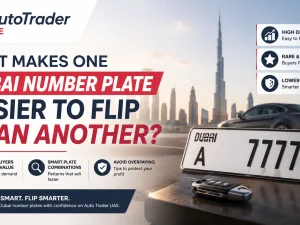 Dubai special number plate on a luxury car parked in the UAE