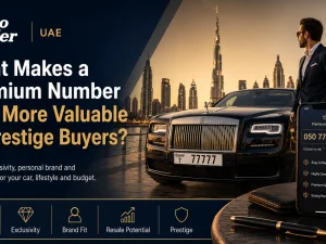Luxury car in the UAE with a distinctive premium plate number symbolising prestige