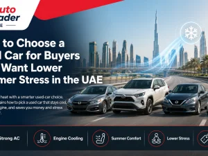 Used car parked under shade in the UAE during summer
