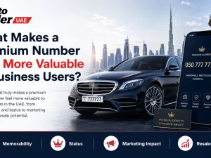 Premium mobile number printed on a UAE car dealer business card